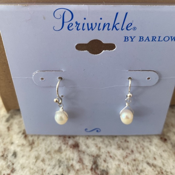 Silvertone and faux pearl hanging earrings. Hook back. NWT - Picture 2 of 8